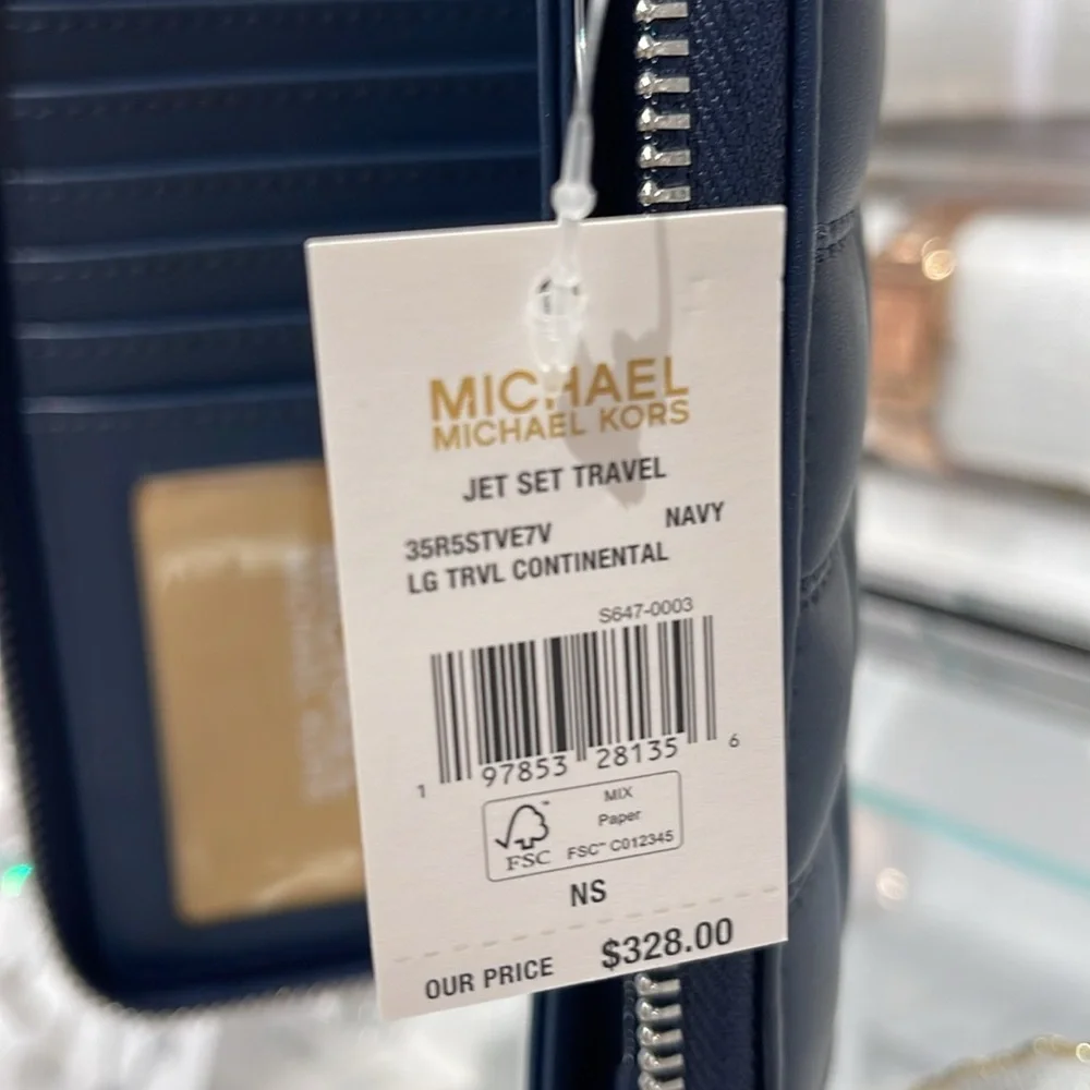 MICHAEL KORS Continental Wristlet Phone Case Wallet Navy NWT